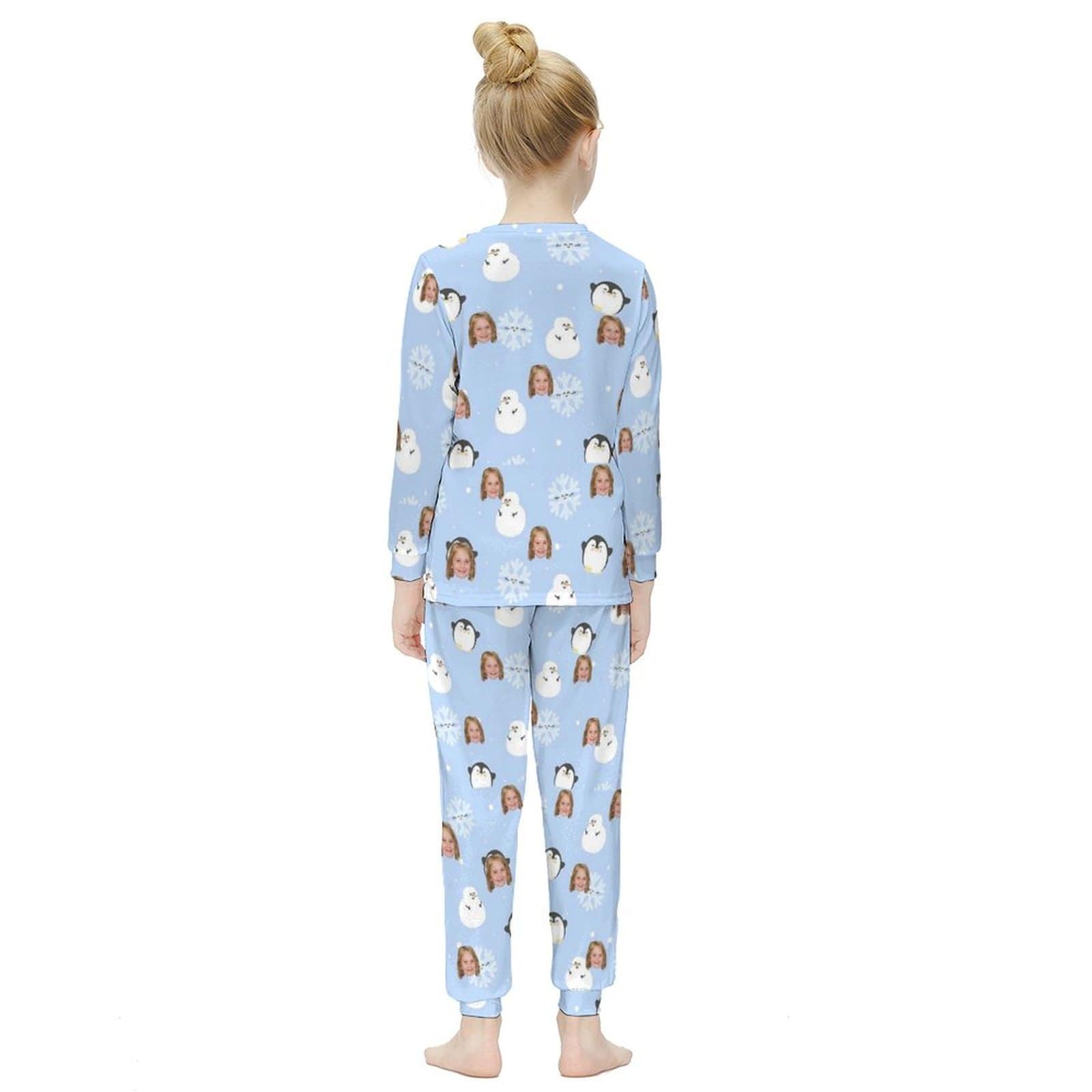 Custom #For 6-12Y Kids Long Sleeve Pajama Set Custom Face Snowmen Snowflakes Sleep Pjs 2 Piece Nightwear - YesCustom