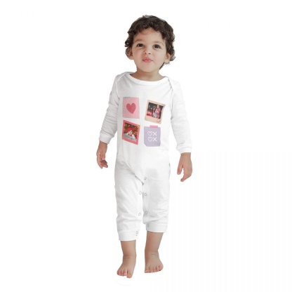 Custom #For 6M-2T-Custom 2 Photos Heart Baby Long Sleeve Rompers 100% Organic Cotton Jumpsuit One-piece Coverall and Layette Set - YesCustom