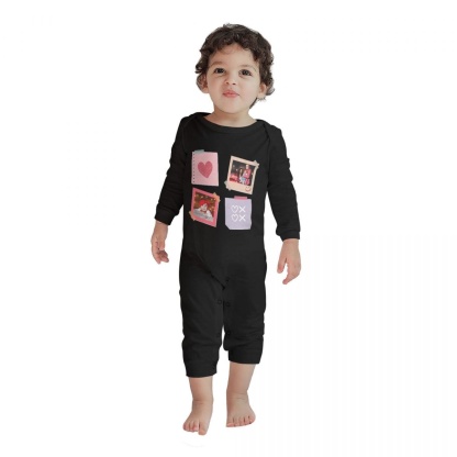 Custom #For 6M-2T-Custom 2 Photos Heart Baby Long Sleeve Rompers 100% Organic Cotton Jumpsuit One-piece Coverall and Layette Set - YesCustom