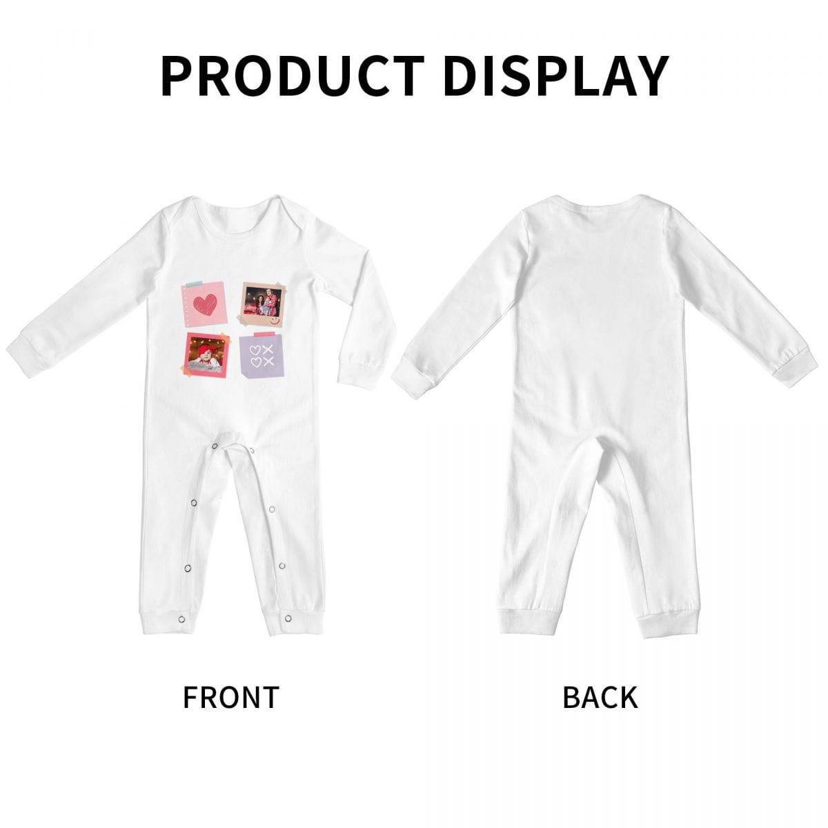 Custom #For 6M-2T-Custom 2 Photos Heart Baby Long Sleeve Rompers 100% Organic Cotton Jumpsuit One-piece Coverall and Layette Set - YesCustom