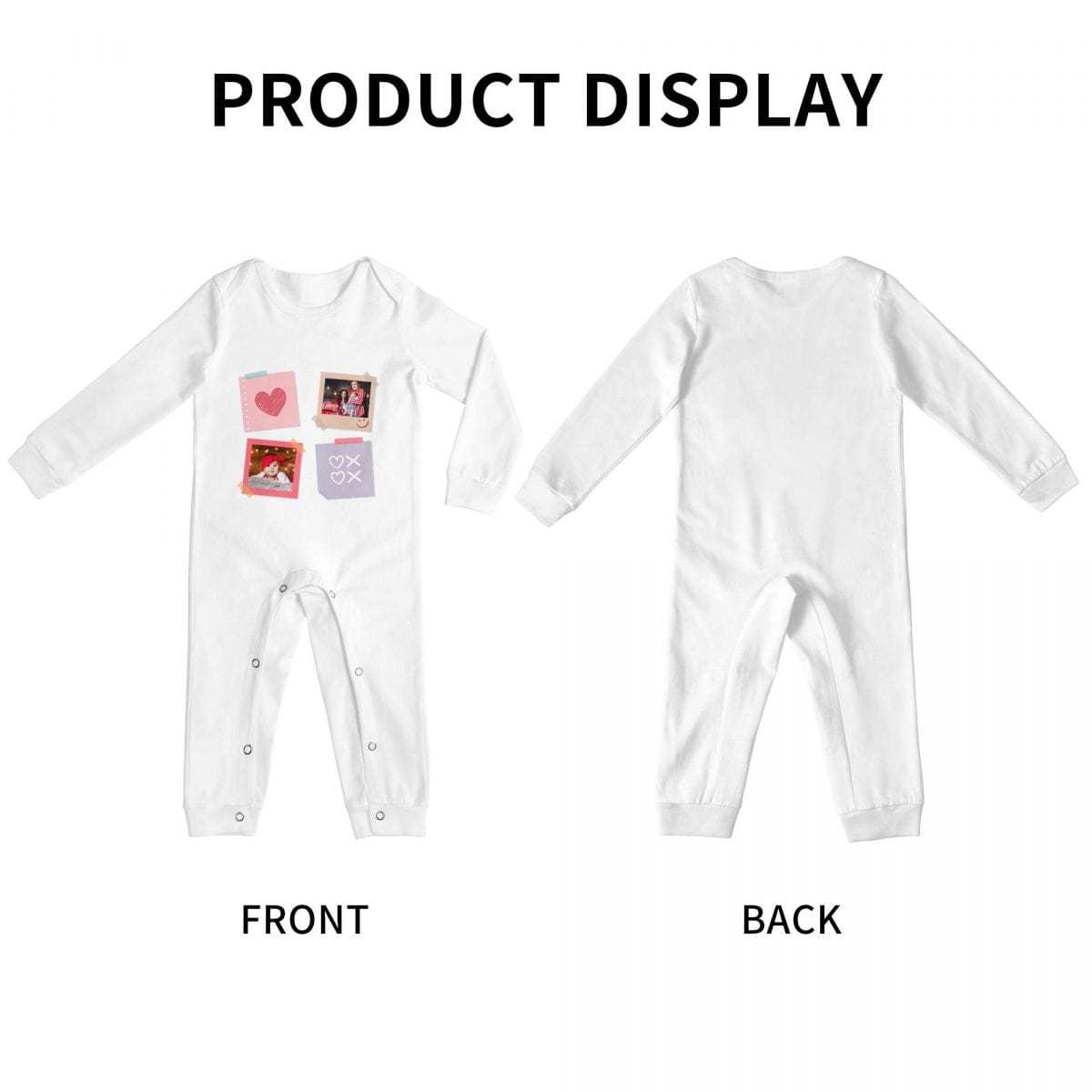 Custom #For 6M-2T-Custom 2 Photos Heart Baby Long Sleeve Rompers 100% Organic Cotton Jumpsuit One-piece Coverall and Layette Set - YesCustom