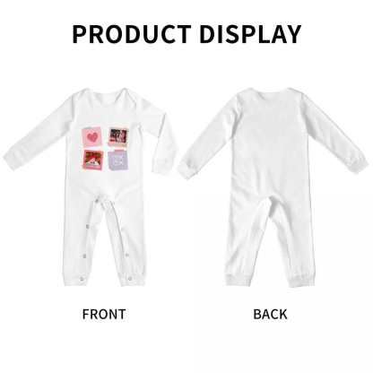 Custom #For 6M-2T-Custom 2 Photos Heart Baby Long Sleeve Rompers 100% Organic Cotton Jumpsuit One-piece Coverall and Layette Set - YesCustom