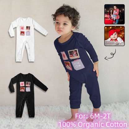 Custom #For 6M-2T-Custom 2 Photos Heart Baby Long Sleeve Rompers 100% Organic Cotton Jumpsuit One-piece Coverall and Layette Set - YesCustom