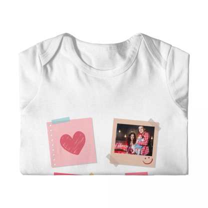 Custom #For 6M-2T-Custom 2 Photos Heart Baby Long Sleeve Rompers 100% Organic Cotton Jumpsuit One-piece Coverall and Layette Set - YesCustom