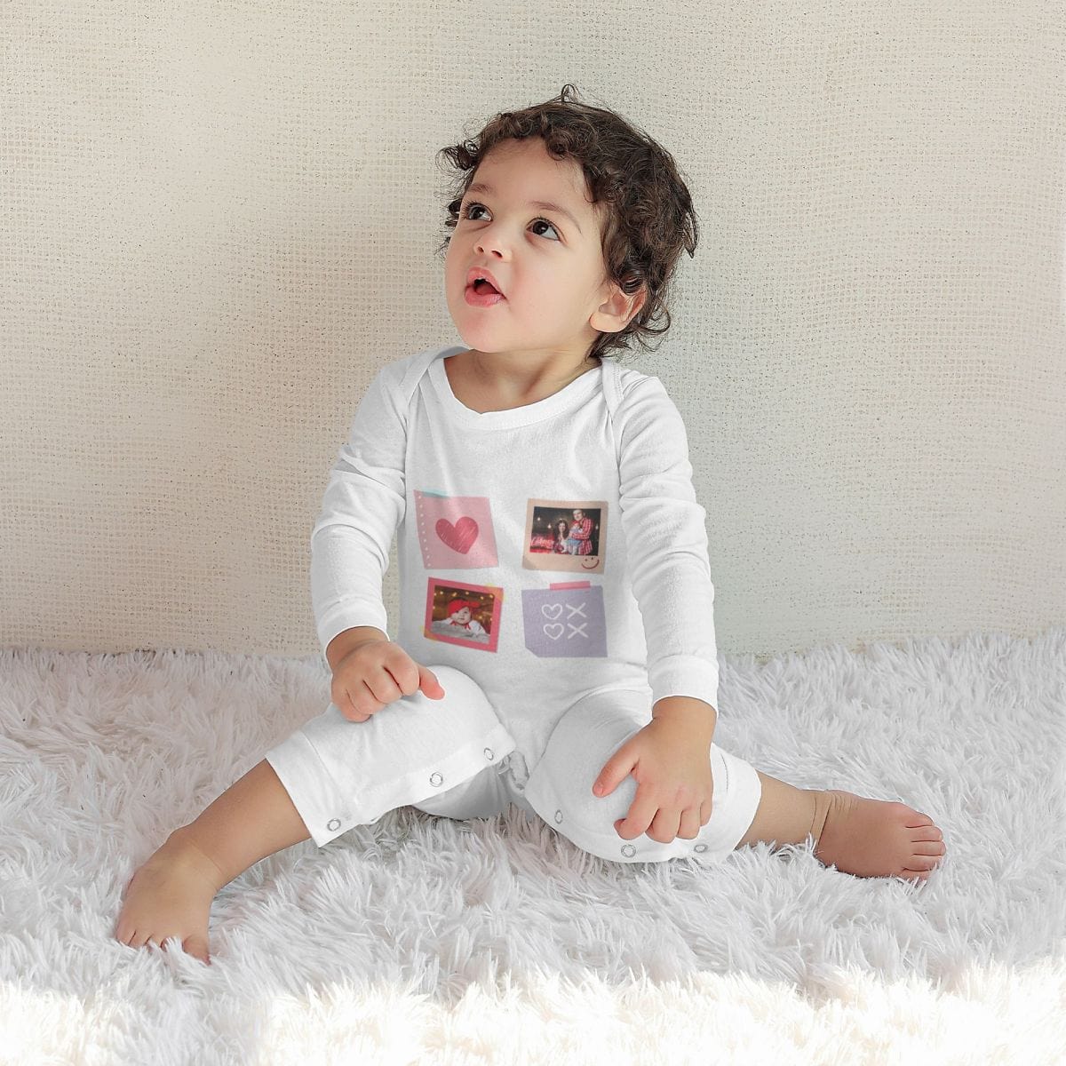 Custom #For 6M-2T-Custom 2 Photos Heart Baby Long Sleeve Rompers 100% Organic Cotton Jumpsuit One-piece Coverall and Layette Set - YesCustom