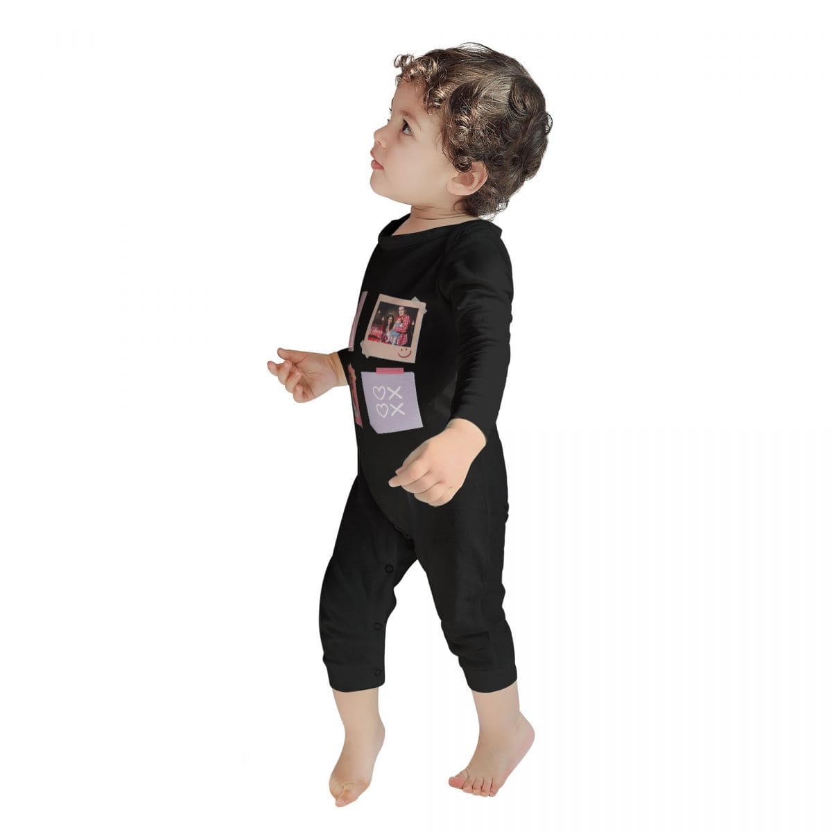 Custom #For 6M-2T-Custom 2 Photos Heart Baby Long Sleeve Rompers 100% Organic Cotton Jumpsuit One-piece Coverall and Layette Set - YesCustom