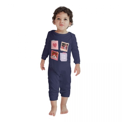 Custom #For 6M-2T-Custom 2 Photos Heart Baby Long Sleeve Rompers 100% Organic Cotton Jumpsuit One-piece Coverall and Layette Set - YesCustom