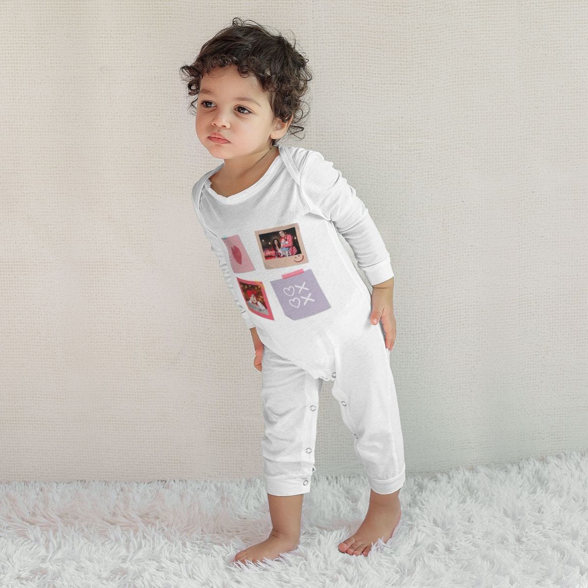 Custom #For 6M-2T-Custom 2 Photos Heart Baby Long Sleeve Rompers 100% Organic Cotton Jumpsuit One-piece Coverall and Layette Set - YesCustom