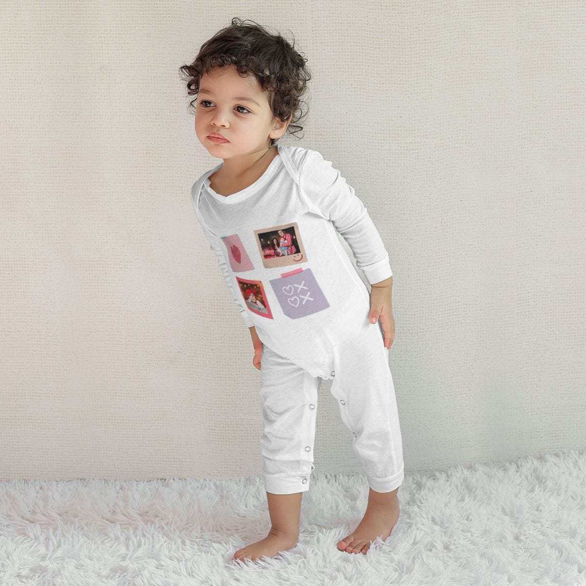 Custom #For 6M-2T-Custom 2 Photos Heart Baby Long Sleeve Rompers 100% Organic Cotton Jumpsuit One-piece Coverall and Layette Set - YesCustom
