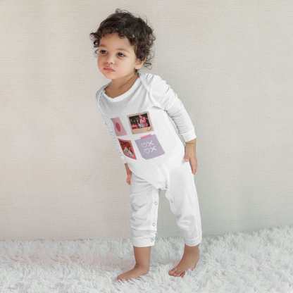 Custom #For 6M-2T-Custom 2 Photos Heart Baby Long Sleeve Rompers 100% Organic Cotton Jumpsuit One-piece Coverall and Layette Set - YesCustom