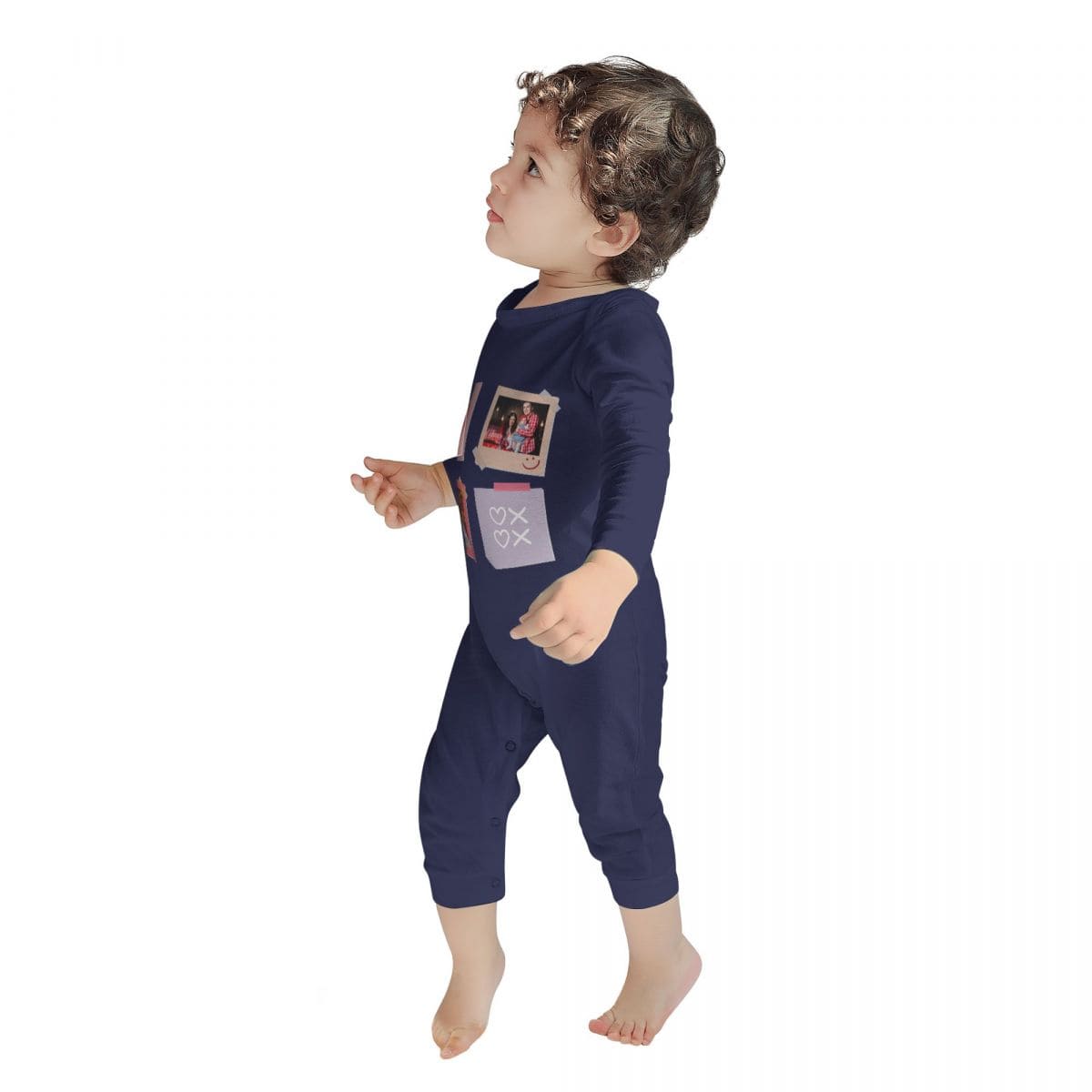 Custom #For 6M-2T-Custom 2 Photos Heart Baby Long Sleeve Rompers 100% Organic Cotton Jumpsuit One-piece Coverall and Layette Set - YesCustom