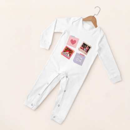 Custom #For 6M-2T-Custom 2 Photos Heart Baby Long Sleeve Rompers 100% Organic Cotton Jumpsuit One-piece Coverall and Layette Set - YesCustom