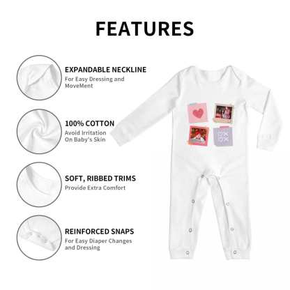 Custom #For 6M-2T-Custom 2 Photos Heart Baby Long Sleeve Rompers 100% Organic Cotton Jumpsuit One-piece Coverall and Layette Set - YesCustom