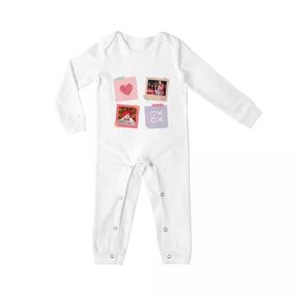 Custom #For 6M-2T-Custom 2 Photos Heart Baby Long Sleeve Rompers 100% Organic Cotton Jumpsuit One-piece Coverall and Layette Set - YesCustom