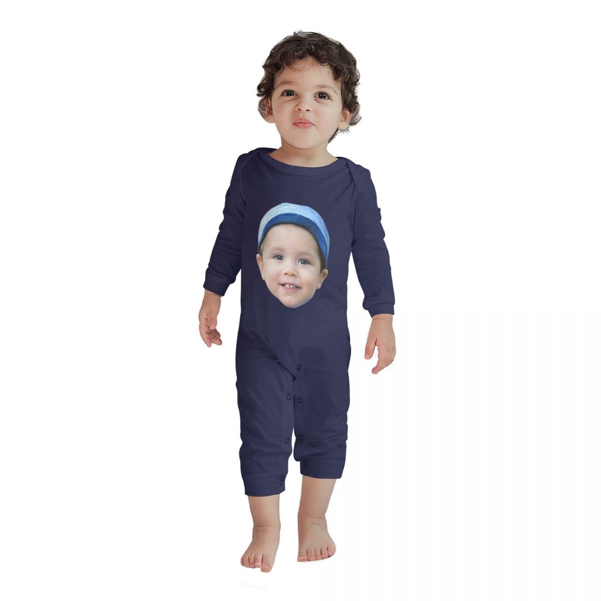 Custom #For 6M-2T-Custom Face Baby Long Sleeve Rompers 100% Organic Cotton Jumpsuit One-piece Coverall and Layette Set - YesCustom