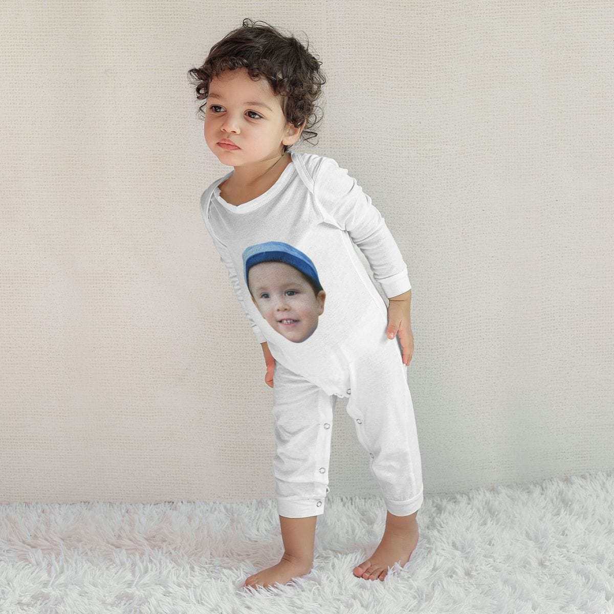 Custom #For 6M-2T-Custom Face Baby Long Sleeve Rompers 100% Organic Cotton Jumpsuit One-piece Coverall and Layette Set - YesCustom