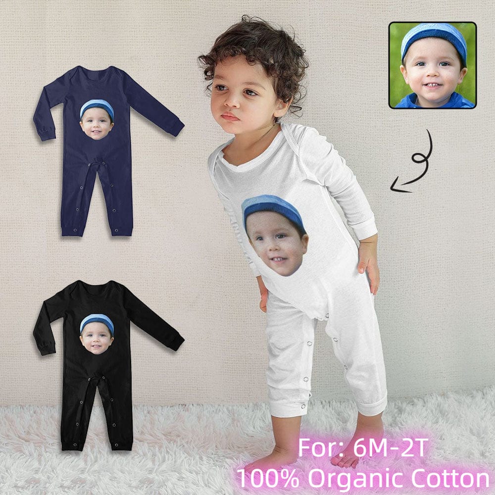 Custom #For 6M-2T-Custom Face Baby Long Sleeve Rompers 100% Organic Cotton Jumpsuit One-piece Coverall and Layette Set - YesCustom