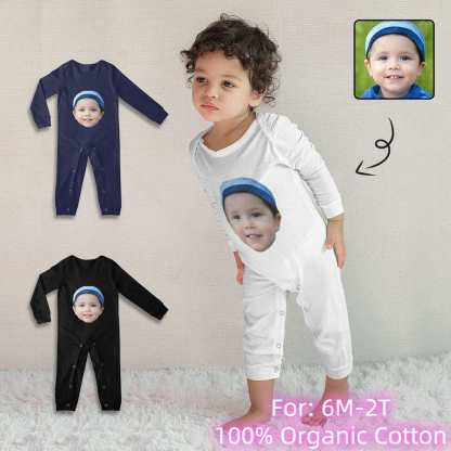 Custom #For 6M-2T-Custom Face Baby Long Sleeve Rompers 100% Organic Cotton Jumpsuit One-piece Coverall and Layette Set - YesCustom
