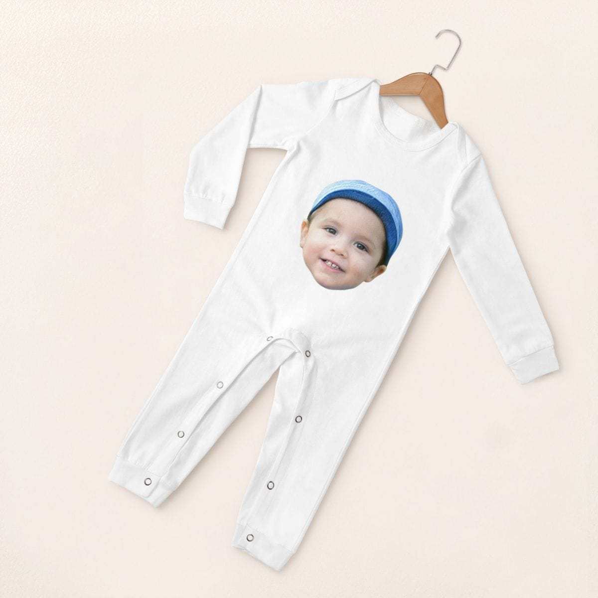 Custom #For 6M-2T-Custom Face Baby Long Sleeve Rompers 100% Organic Cotton Jumpsuit One-piece Coverall and Layette Set - YesCustom