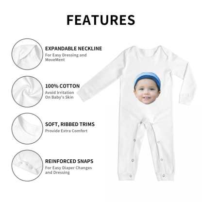 Custom #For 6M-2T-Custom Face Baby Long Sleeve Rompers 100% Organic Cotton Jumpsuit One-piece Coverall and Layette Set - YesCustom