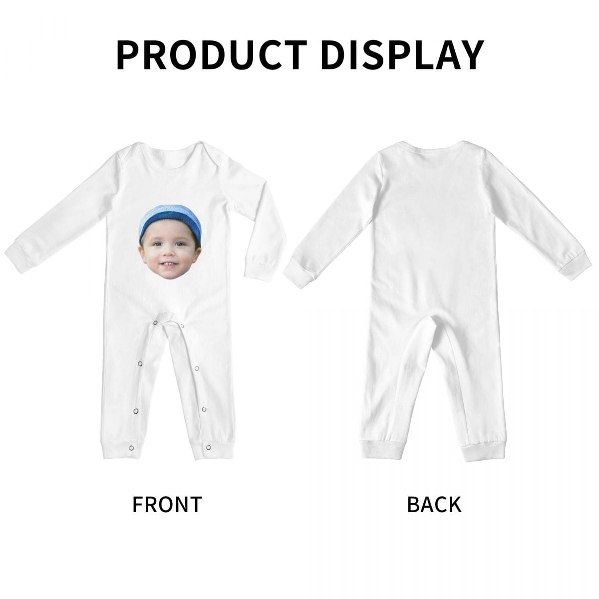 Custom #For 6M-2T-Custom Face Baby Long Sleeve Rompers 100% Organic Cotton Jumpsuit One-piece Coverall and Layette Set - YesCustom