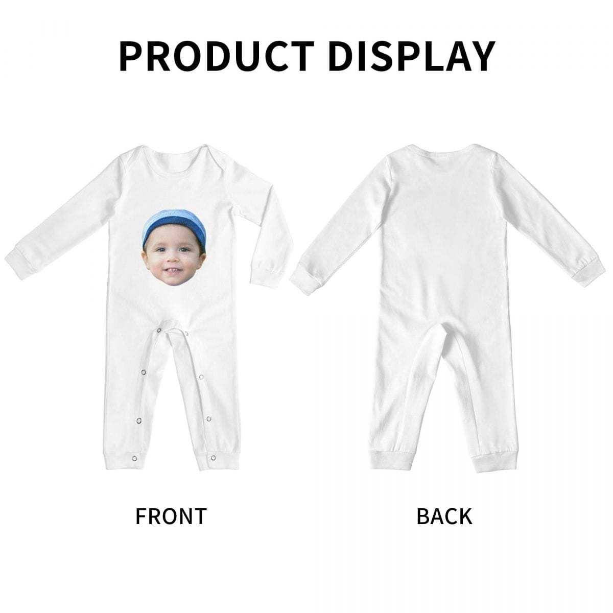 Custom #For 6M-2T-Custom Face Baby Long Sleeve Rompers 100% Organic Cotton Jumpsuit One-piece Coverall and Layette Set - YesCustom