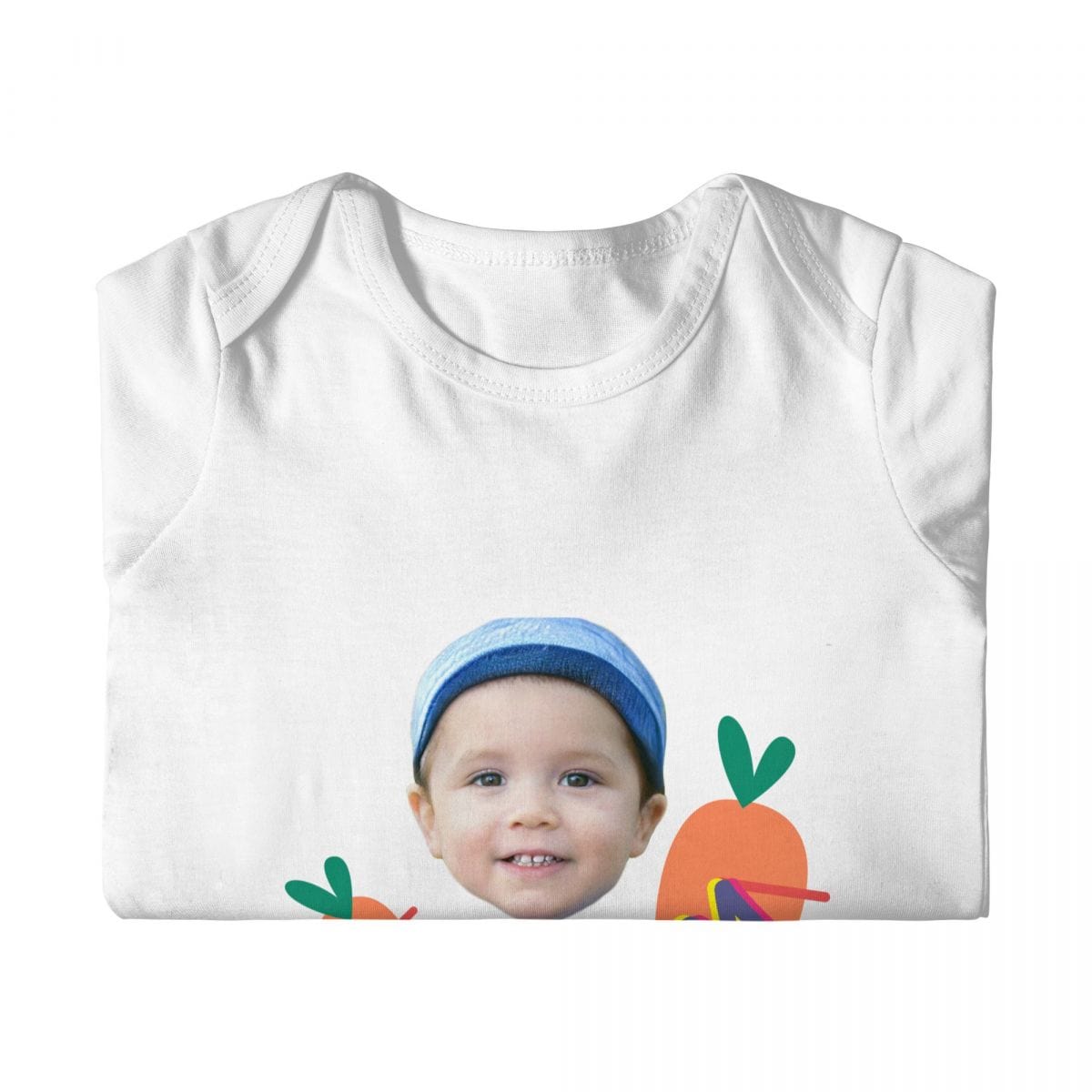 Custom #For 6M-2T-Custom Face&Name Carrot Long Sleeve Rompers 100% Organic Cotton Jumpsuit One-piece Coverall and Layette Set - YesCustom