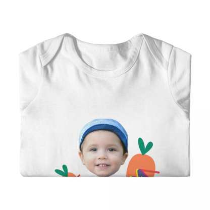 Custom #For 6M-2T-Custom Face&Name Carrot Long Sleeve Rompers 100% Organic Cotton Jumpsuit One-piece Coverall and Layette Set - YesCustom