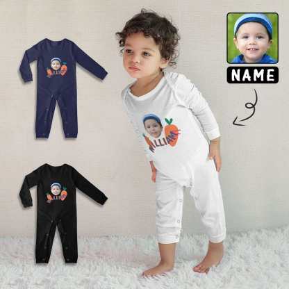 Custom #For 6M-2T-Custom Face&Name Carrot Long Sleeve Rompers 100% Organic Cotton Jumpsuit One-piece Coverall and Layette Set - YesCustom