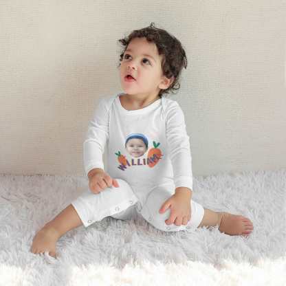 Custom #For 6M-2T-Custom Face&Name Carrot Long Sleeve Rompers 100% Organic Cotton Jumpsuit One-piece Coverall and Layette Set - YesCustom