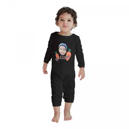 Custom #For 6M-2T-Custom Face&Name Carrot Long Sleeve Rompers 100% Organic Cotton Jumpsuit One-piece Coverall and Layette Set - YesCustom