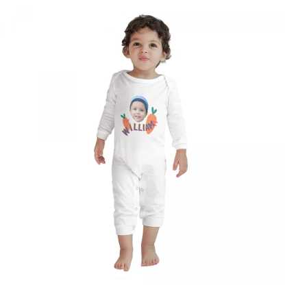 Custom #For 6M-2T-Custom Face&Name Carrot Long Sleeve Rompers 100% Organic Cotton Jumpsuit One-piece Coverall and Layette Set - YesCustom