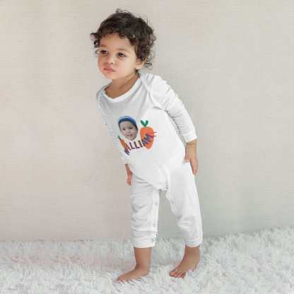 Custom #For 6M-2T-Custom Face&Name Carrot Long Sleeve Rompers 100% Organic Cotton Jumpsuit One-piece Coverall and Layette Set - YesCustom