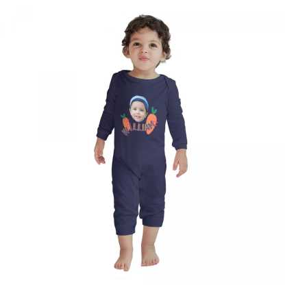 Custom #For 6M-2T-Custom Face&Name Carrot Long Sleeve Rompers 100% Organic Cotton Jumpsuit One-piece Coverall and Layette Set - YesCustom