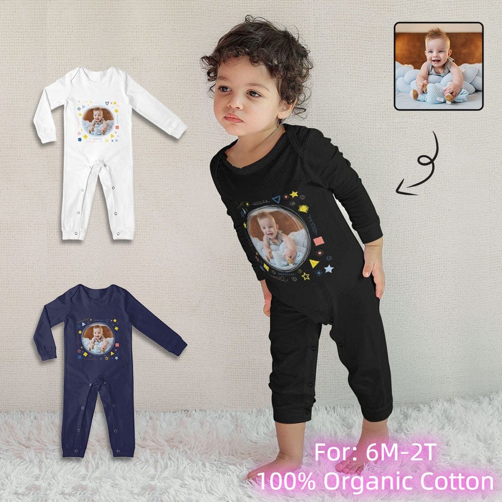 Custom #For 6M-2T-Custom Photo Pentagram Baby Long Sleeve Rompers 100% Organic Cotton Jumpsuit One-piece Coverall and Layette Set - YesCustom