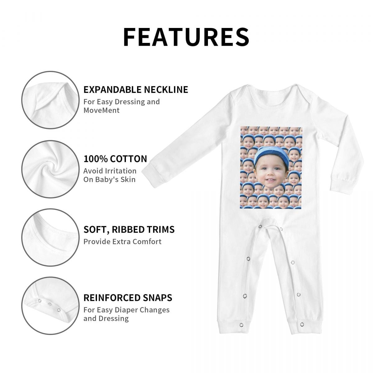 Custom #For 6M-2T-Custom Seamless Face Baby Long Sleeve Rompers 100% Organic Cotton Jumpsuit One-piece Coverall and Layette Set - YesCustom