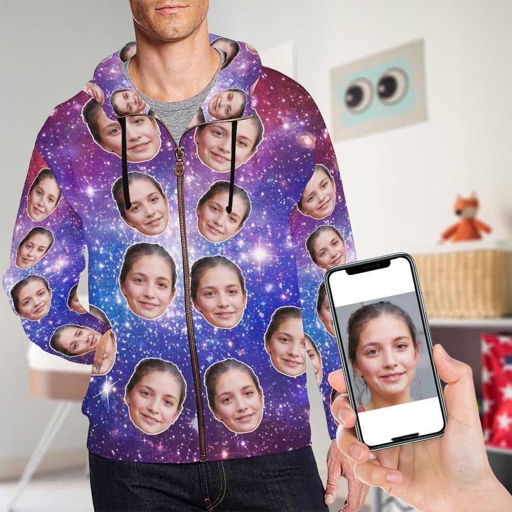 Custom Girlfriend Face Galaxy Men's All Over Print Full Zip Hoodie & Sweatpants