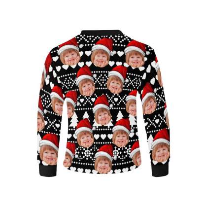 Custom #7-16Y Custom Face Christmas Tree Kids' Rib Cuff Long Sleeve T-shirt - YesCustom