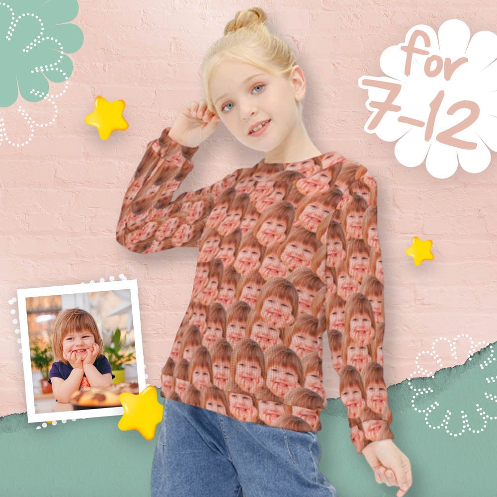 Custom Face Sweaters Seamless Pullover Kids Crewneck Sweater For Girls