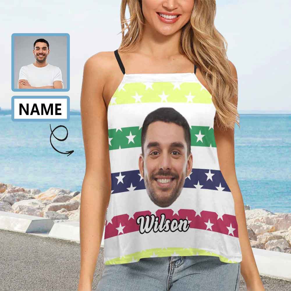 Custom Face&Name Colorful Flag Women Adjustable Halter Neck Tank Top