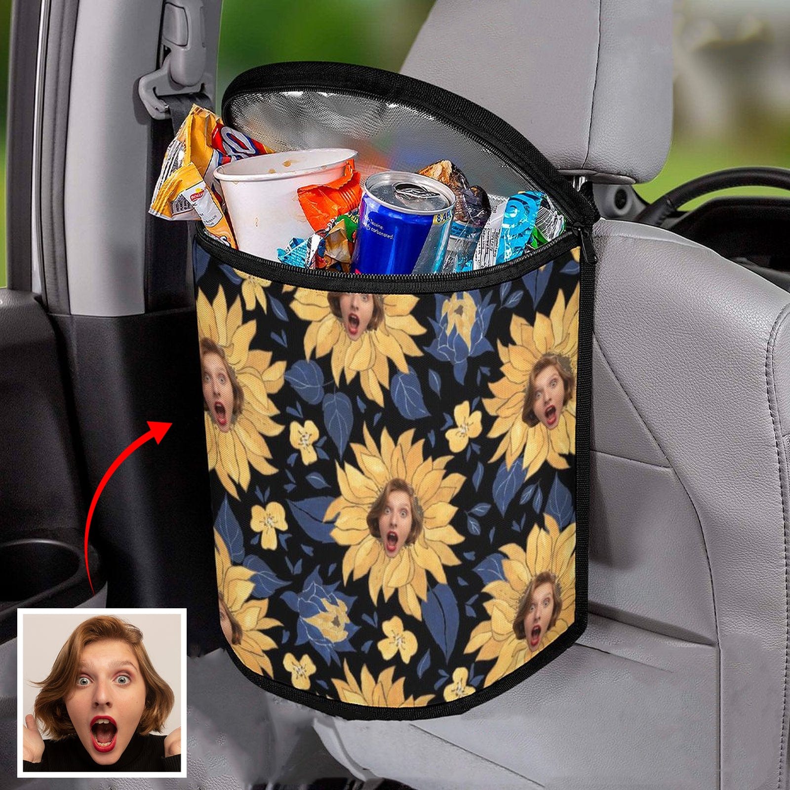 Custom Face Sunflowers Car Garbage Bag Personalized Car Storage bag