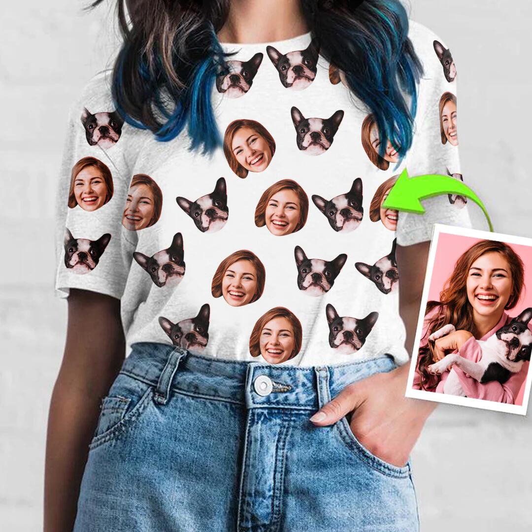 Custom Face Multicolor Women All Over Print Cotton T-shirt