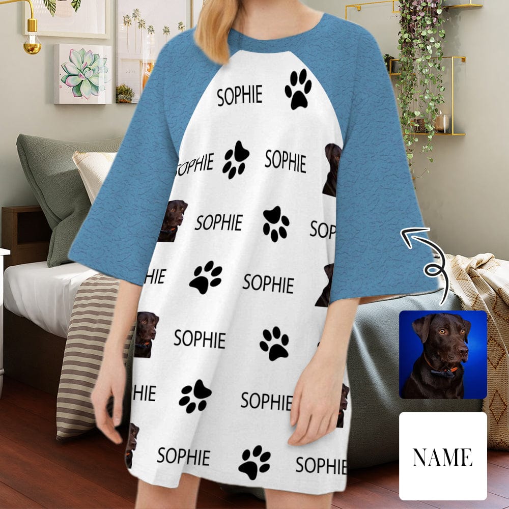 Custom Face&Name Paw Bone Women's Oversized Sleep Tee Loose Sleepwear