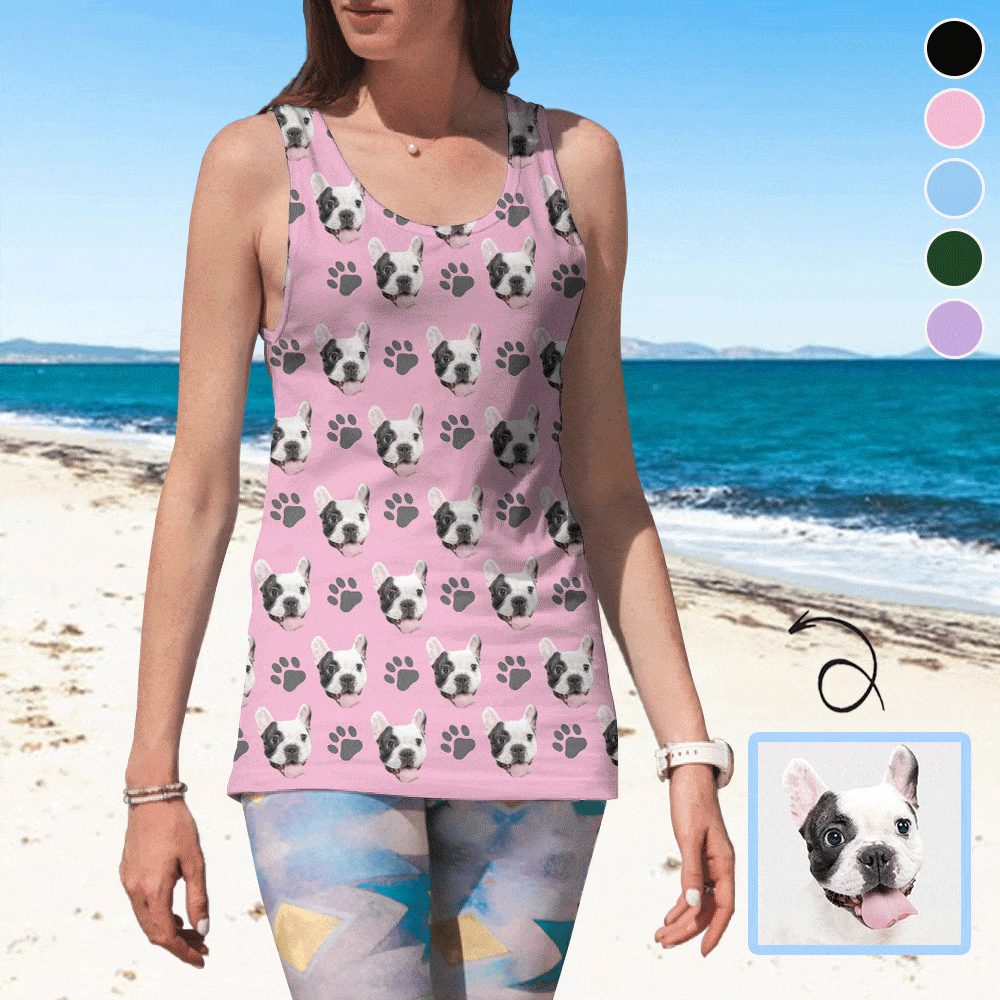 Custom Pet Face Paw Prints Multicolor Women's All Over Print Tank Tops