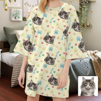 Custom Pet Face Bone Paw Heart Women's Oversized Sleep Tee Sleepwear