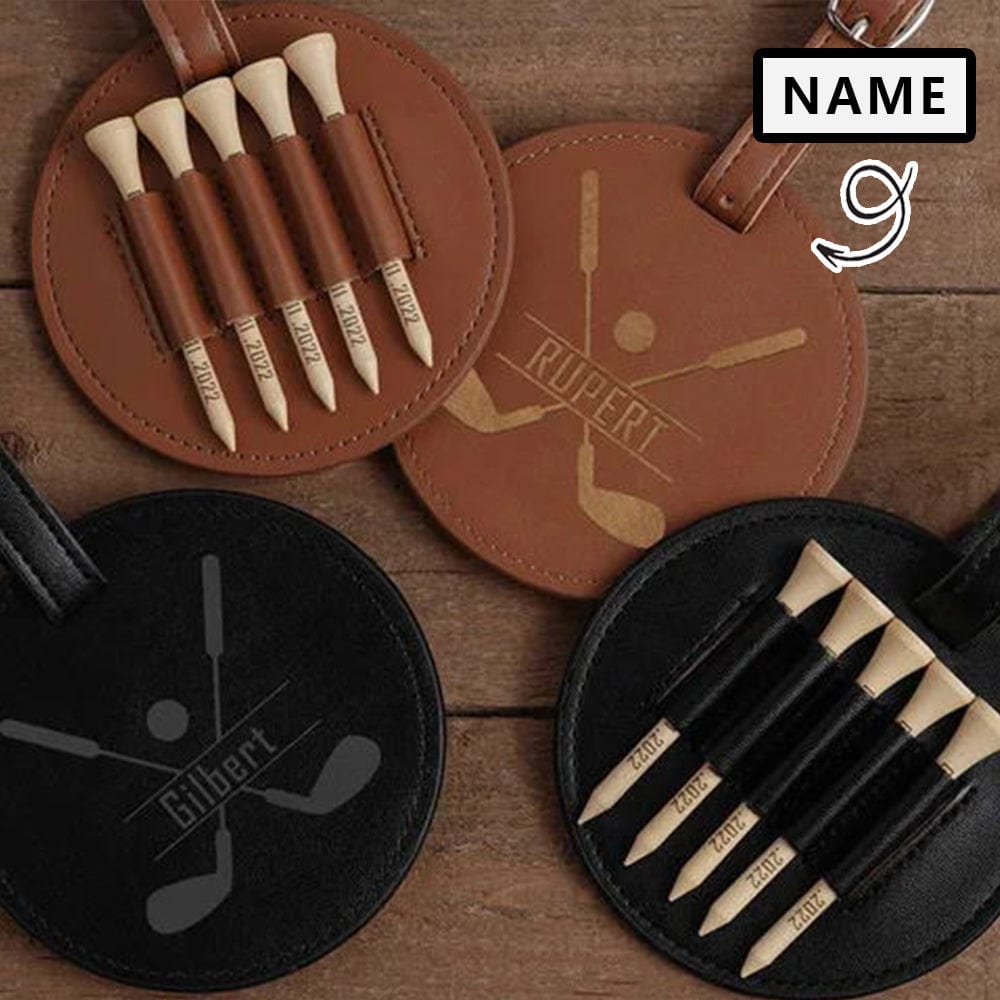 CustomText Engraved Golf Bag Tag with Tees Leatherette Golf Bag Tag