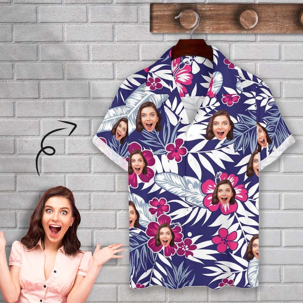 Cuban Collar Shirt with Face Flowers Leaves Create Your Own Shirt