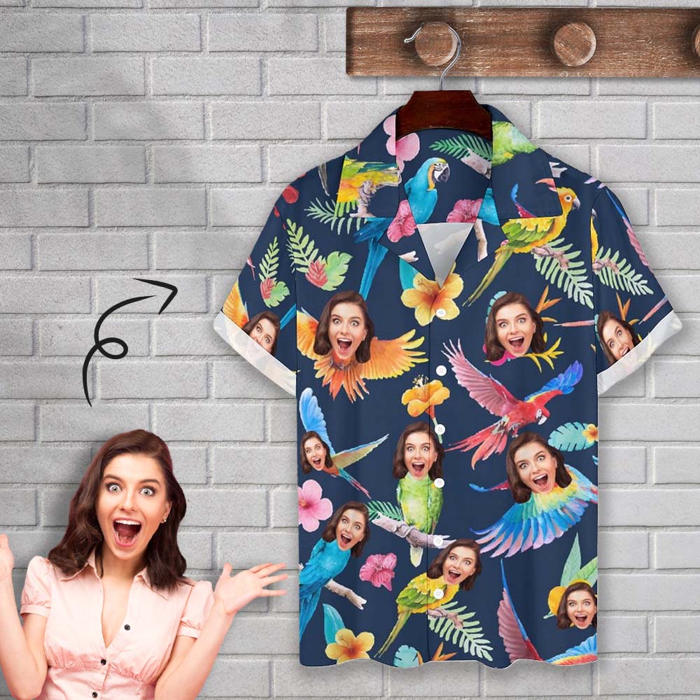 Personalized Cuban Collar Shirt with Face Bird Flower Create Shirt