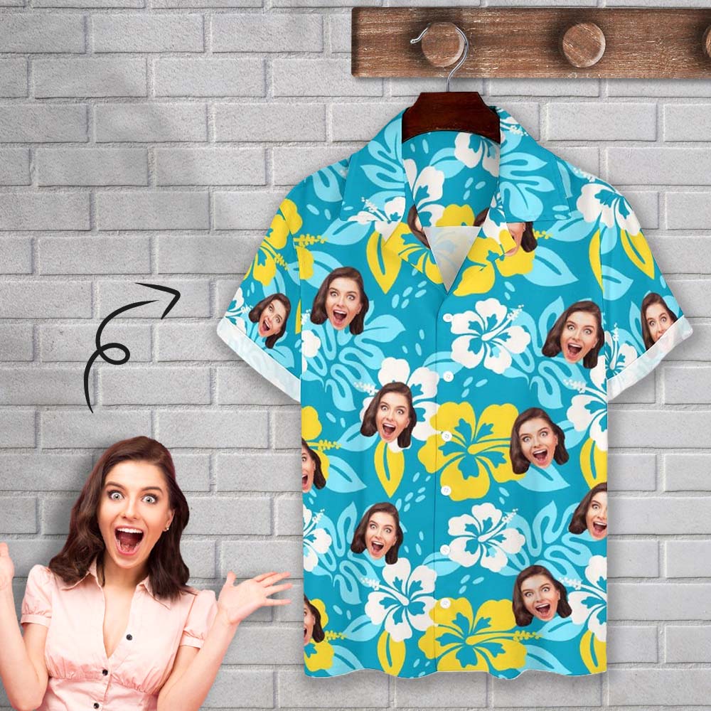 Personalized Shirt with Face Flowers Hawaiian Shirt for Husband