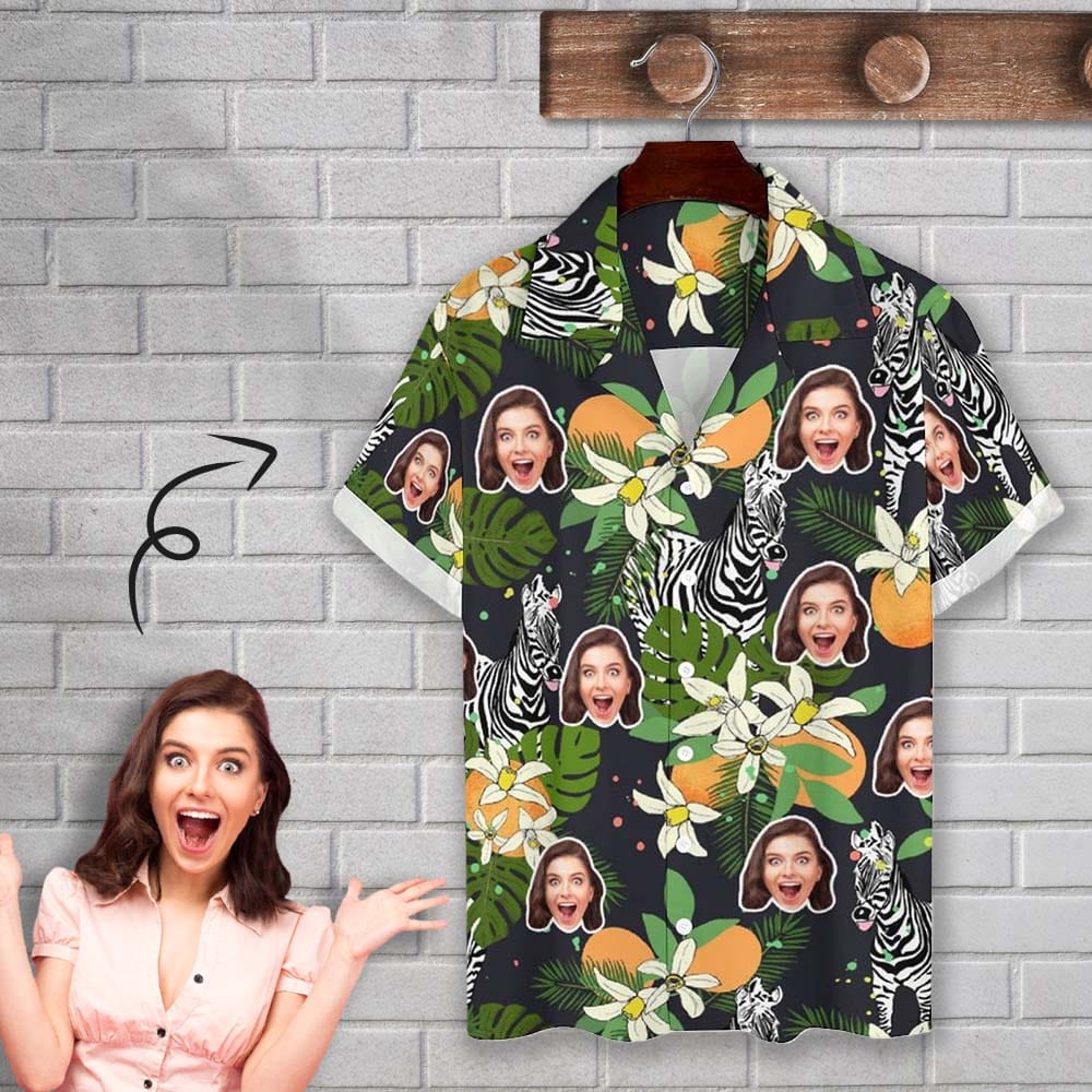 Personalized Cuban Collar Shirt with Face Zebra Flowers Hawaiian Shirt